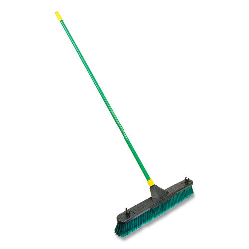 Bulldozer Multisurface Pushbroom with Scraper Block, 24 x 60, Powder Coated Steel Handle, Green/Black/Yellow-(QCK638)