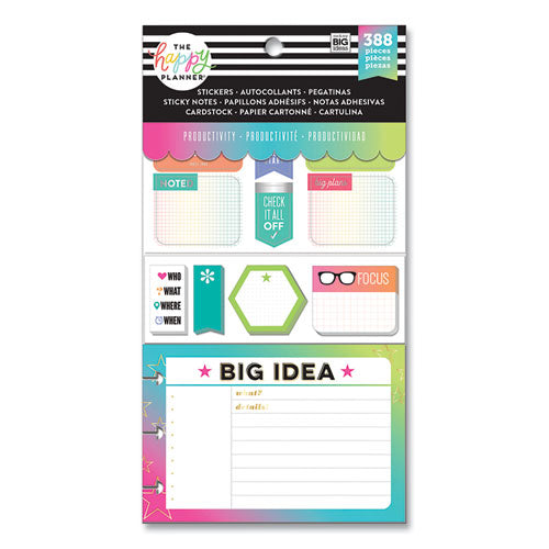 Productivity Multi Accessory Pack, 20 Double-Sided Pre-Punched Cards, 20 Half-Sheet Stickers, 3 Sticky Note Pads-(THLPLMP02)