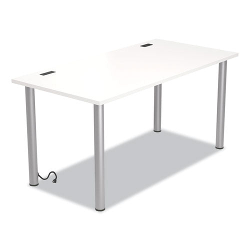 Essentials Writing Table-Desk with Integrated Power Management, 59.7" x 29.3" x 28.8", White/Aluminum-(UOS24398966)