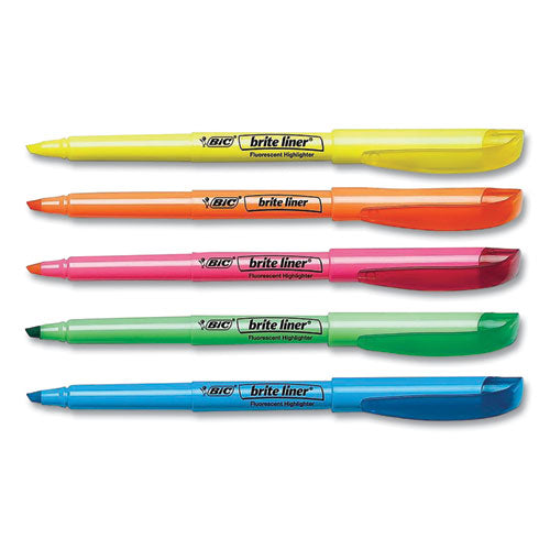 Brite Liner Highlighter, Assorted Ink Colors, Chisel Tip, Assorted Barrel Colors, Dozen-(BIC30221)