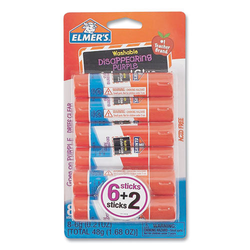 Disappearing Purple School Glue Stick, 0.21 oz, Dries Clear, 8/Pack-(EPIE1591E1560)