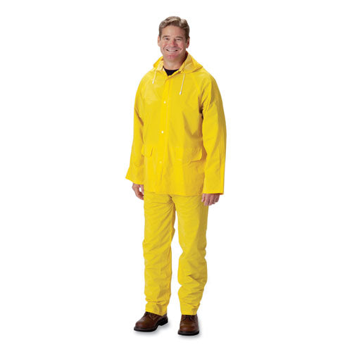 Premium Three-Piece Rain Suit, PVC/Polyester, 0.35 mm Thick, X-Large, 56" Chest, 50" Waist, Yellow-(FAL201350X1)