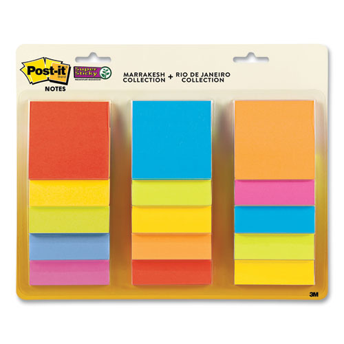 Pad Collection Assortment Pack, 3" x 3", Energy Boost and Playful Primaries Color Collections, 45 Sheets/Pad, 15 Pads/Pack-(MMM65415SSMULTI)