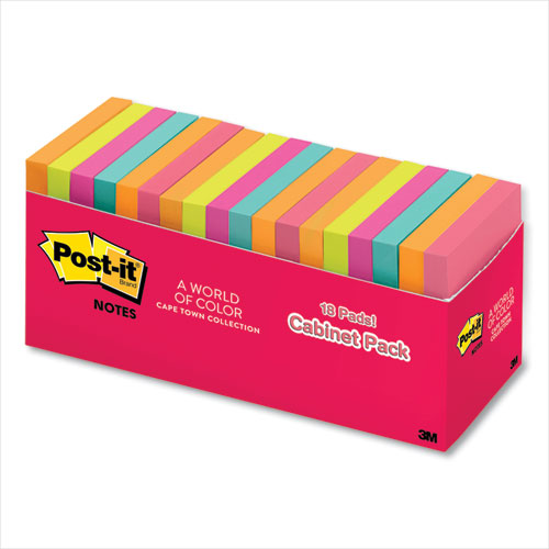 Original Pads in Poptimistic Colors, Cabinet Pack, 3 x 3, 100 Sheets/Pad, 18 Pads/Pack-(MMM65418CTCP)