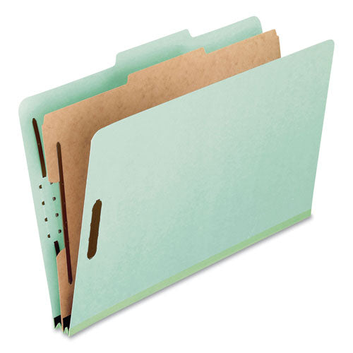 Four-Section Pressboard Classification Folders, 2" Expansion, 1 Divider, 4 Fasteners, Legal Size, Light Green, 10/Box-(PFX17175EE)