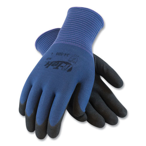 GP Nitrile-Coated Nylon Gloves, Medium, Blue/Black, 12 Pairs-(PID34500M)