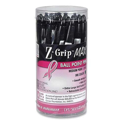 Z-Grip MAX Breast Cancer Awareness Ballpoint Pen, Retractable, Bold 1.2 mm, Black Ink, Translucent Black Barrel, 24/Pack-(ZEB32577)