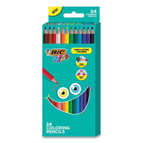 Kids Coloring Pencils, 0.7 mm, HB2 (#2), Assorted Lead, Assorted Barrel Colors, 24/Pack-(BICBKCP24AST)