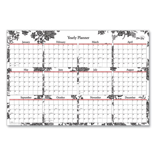 Analeis Laminated Erasable Wall Calendar, Floral Artwork, 36 x 24, White/Black/Coral Sheets, 12-Month (Jan to Dec): 2023-(BLS100029)