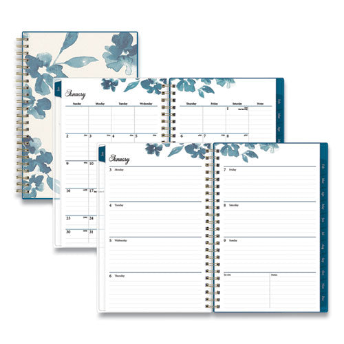 Bakah Blue Weekly/Monthly Planner, Bakah Blue Floral Artwork, 8 x 5, Blue/White Cover, 12-Month (Jan to Dec): 2023-(BLS137260)