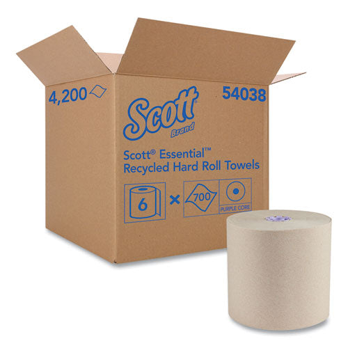 Essential 100% Recycled Fiber Hard Roll Towel, 1-Ply, 8" x 700 ft, 1.75" Core, Brown, 6 Rolls/Carton-(KCC54038)