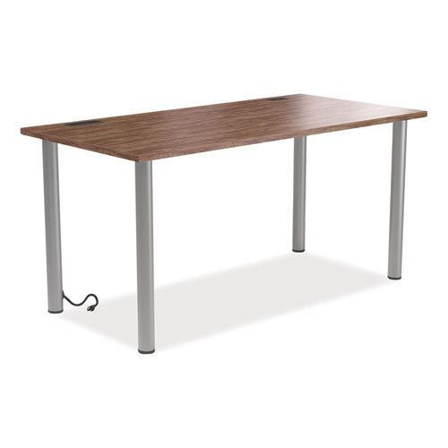 Essentials Writing Table-Desk with Integrated Power Management, 59.7" x 29.3" x 28.8", Espresso/Aluminum-(UOS24398967)