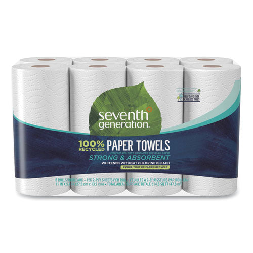 100% Recycled Paper Kitchen Towel Rolls, 2-Ply, 11 x 5.4, 156 Sheets/Roll, 8 Rolls/Pack-(SEV13739PK)