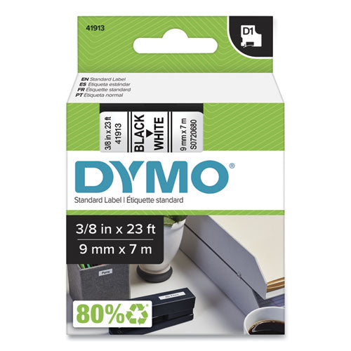 D1 High-Performance Polyester Removable Label Tape, 0.37" x 23 ft, Black on White-(DYM41913)