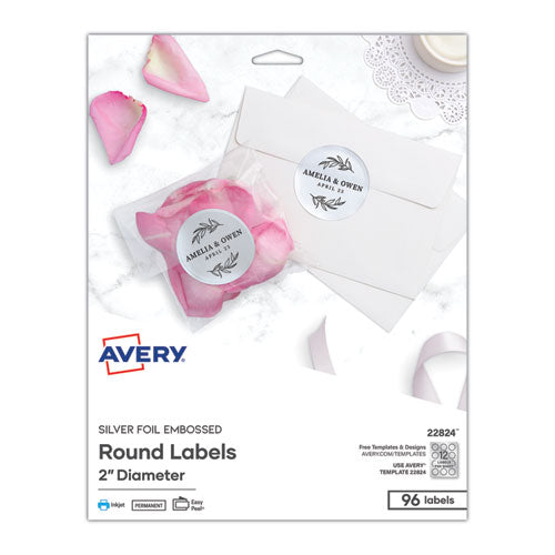 Round Labels, Inkjet Printers, 2" dia, Silver, 12/Sheet, 8 Sheets/Pack-(AVE22824)