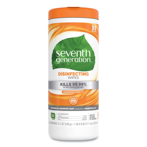 Botanical Disinfecting Wipes, 8 x 7, Lemongrass Citrus, White, 35 Count, 12/Carton-(SEV22812)