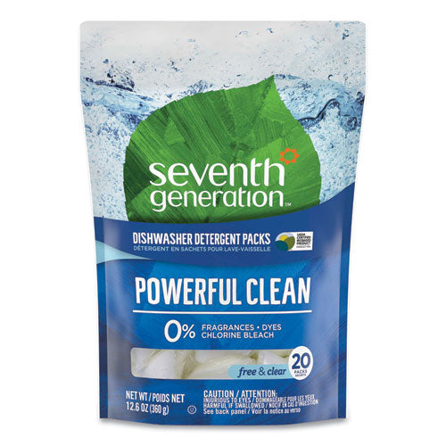 Natural Dishwasher Detergent Concentrated Packs, Free and Clear, 20 Packets/Pack-(SEV22818PK)