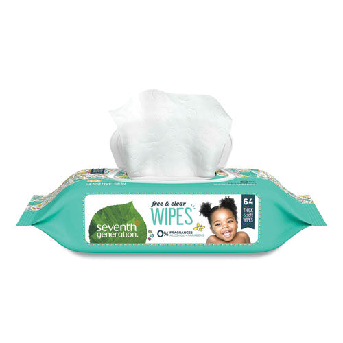 Free and Clear Baby Wipes, 7 x 7, Unscented, White, 64/Flip Top Pack, 12 Packs/Carton-(SEV34208CT)