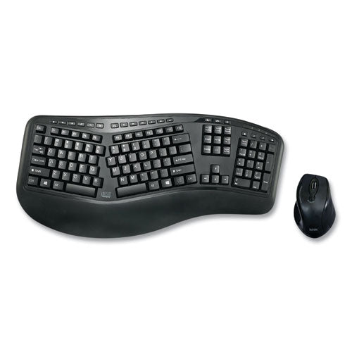 WKB1500GB Wireless Ergonomic Keyboard and Mouse, 2.4 GHz Frequency/30 ft Wireless Range, Black-(ADEWKB1500GB)