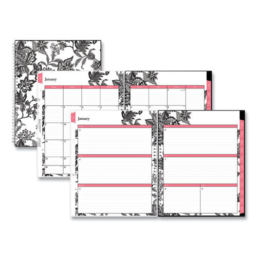 Analeis Create-Your-Own Cover Weekly/Monthly Planner, Floral Artwork, 11 x 8.5, White/Black/Coral, 12-Month (Jan-Dec): 2023-(BLS100001)