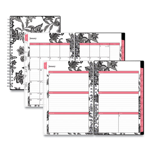 Analeis Create-Your-Own Cover Weekly/Monthly Planner, Floral Artwork, 8 x 5, White/Black/Coral, 12-Month (Jan to Dec): 2023-(BLS100003)