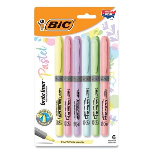 Brite Liner Grip Pocket Highlighter, Assorted Ink Colors, Chisel Tip, Assorted Barrel Colors, 6/Pack-(BICGBLDP61AST)