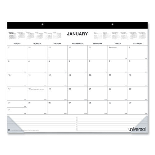 Desk Pad Calendar, 22 x 17, White/Black Sheets, Black Binding, Clear Corners, 12-Month (Jan to Dec): 2023-(UNV71002)