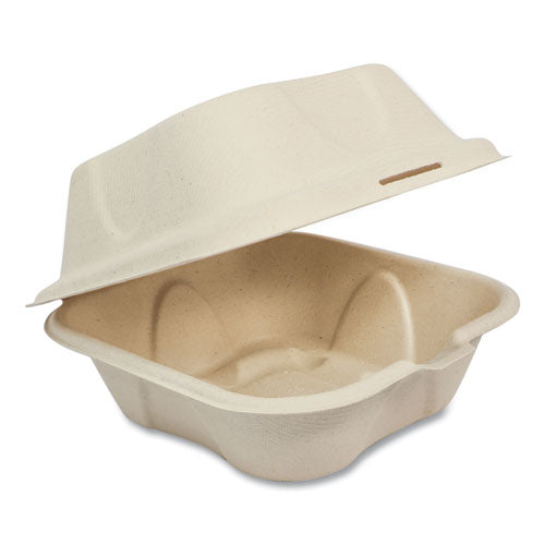 Fiber Hinged Burger Box Containers, 6 x 6 x 3, Natural, Paper, 500/Carton-(WORTOSCU15B)