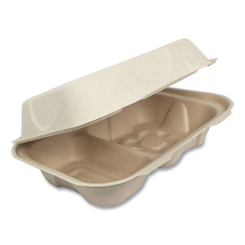 Fiber Hinged Hoagie Box Containers, 2-Compartment, 9 x 6 x 3, Natural, Paper, 500/Carton-(WORTOSCU34D)