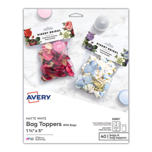 Sure Feed Printable Toppers with Bags, 1.75 x 5, White, 40/Pack-(AVE22801)