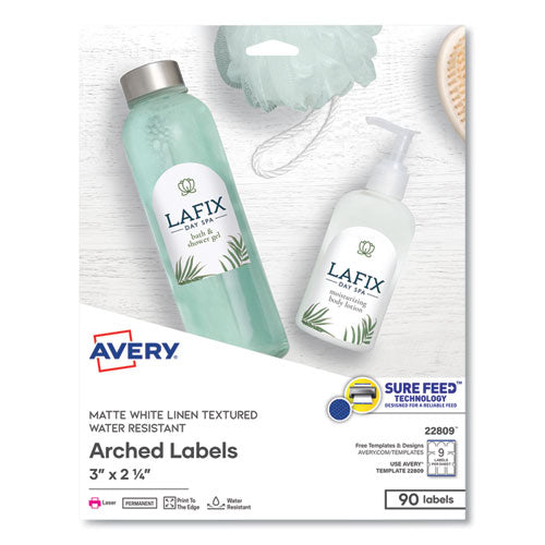 Textured Arched Print-to-the-Edge Labels, Laser Printers, 3 x 2.25, White, 9/Sheet, 10 Sheets/Pack-(AVE22809)