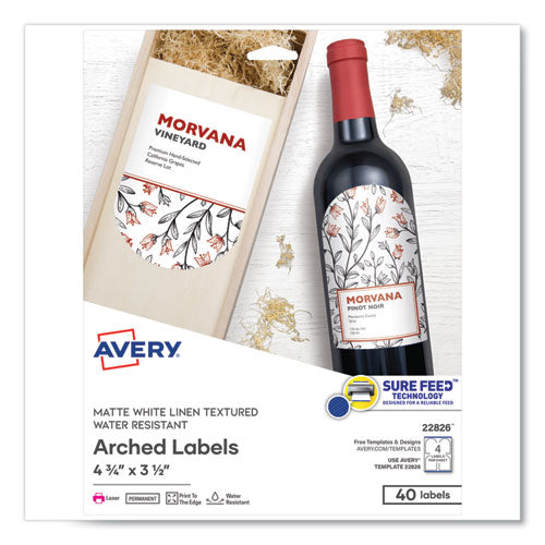 Textured Arched Print-to-the-Edge Labels, Laser Printers, 4.75 x 3.5, White, 4/Sheet, 10 Sheets/Pack-(AVE22826)