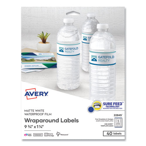 Water-Resistant Wraparound Labels w/ Sure Feed, 9.75 x 1.25, White, 40/Pack-(AVE22845)