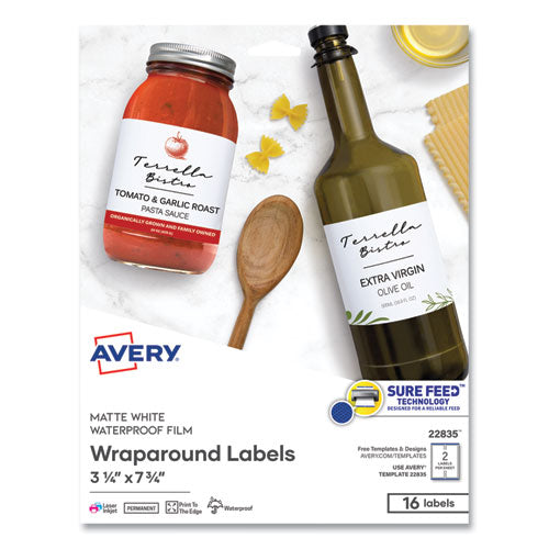 Durable Water-Resistant Wraparound Labels w/ Sure Feed, 3.25 x 7.75, 16/PK-(AVE22835)