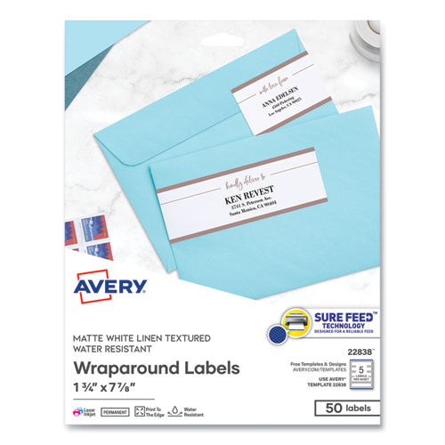 Rectangle Labels, Inkjet/Laser Printers, 7.85 x 1.75, Textured White, 5/Sheet, 10 Sheets/Pack-(AVE22838)