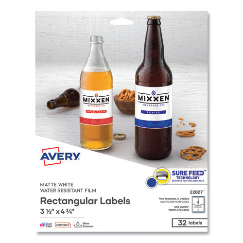 Removable Print-to-the-Edge White Labels w/ Sure Feed, 3.5 x 4.75, 32/Pack-(AVE22827)