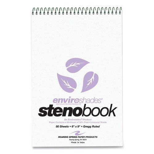 Enviroshades Steno Notepad, Gregg Rule, White Cover, 80 Orchid 6 x 9 Sheets, 4/Pack-(ROA12264)