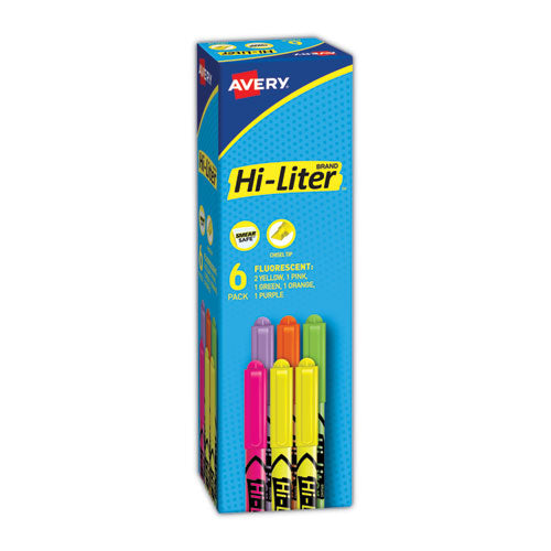 HI-LITER Pen-Style Highlighters, Assorted Ink Colors, Chisel Tip, Assorted Barrel Colors, 6/Set-(AVE23565)