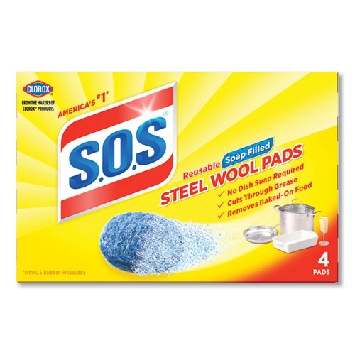 Steel Wool Soap Pad, Steel, 4/Box, 24 Boxes/Carton-(CLO98041)