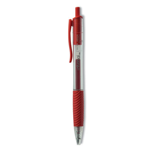 Comfort Grip Gel Pen, Retractable, Medium 0.7 mm, Red Ink, Translucent Red Barrel, Dozen-(UNV39914)