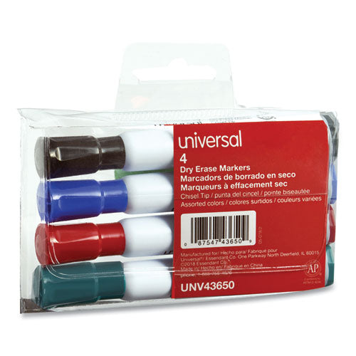 Dry Erase Marker, Broad Chisel Tip, Assorted Colors, 4/Set-(UNV43650)