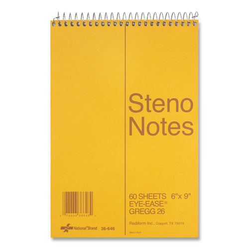 Standard Spiral Steno Pad, Gregg Rule, Brown Cover, 60 Eye-Ease Green 6 x 9 Sheets-(RED36646)