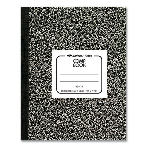 Composition Book, Quadrille Rule (5 sq/in), Black Marble Cover, (80) 10 x 7.88 Sheets-(RED43475)