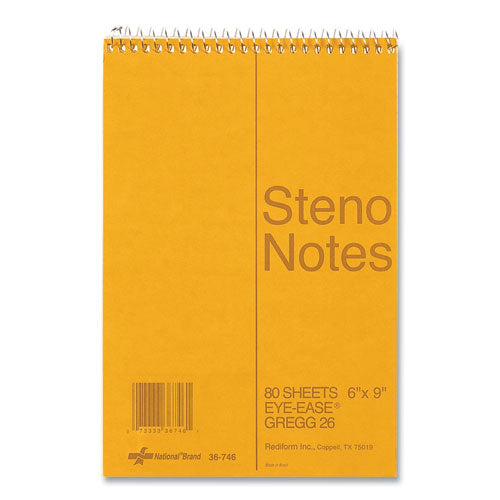 Standard Spiral Steno Pad, Gregg Rule, Brown Cover, 80 Eye-Ease Green 6 x 9 Sheets-(RED36746)