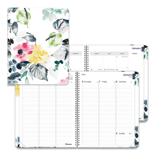 Soft Cover Design Weekly/Monthly Planner, Floral Watercolor Artwork, 11 x 8.5, White/Blue/Yellow, 12-Month (Jan to Dec): 2023-(REDC958G01)