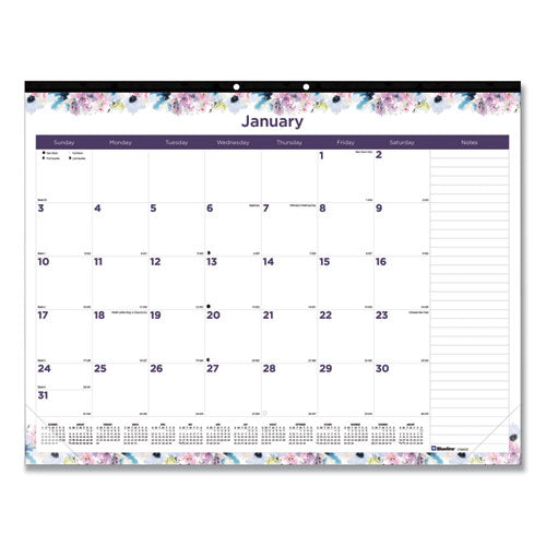 Passion Monthly Deskpad Calendar, Floral Artwork, 22 x 17, White/Multicolor Sheets, Black Binding, 12-Month (Jan-Dec): 2023-(REDC194113)