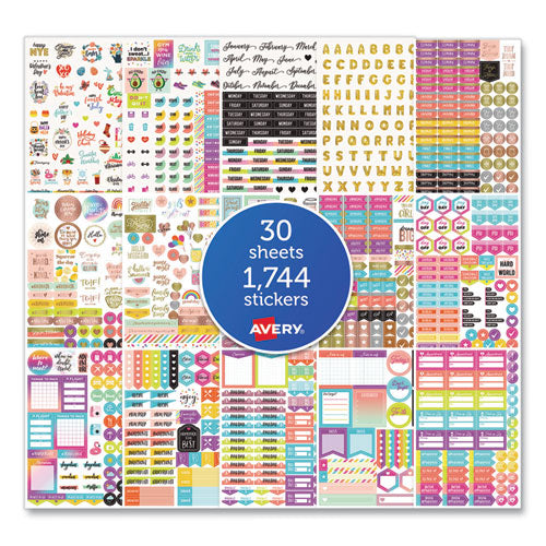 Planner Sticker Variety Pack, Budget, Fitness, Motivational, Seasonal, Work, Assorted Colors, 1,744/Pack-(AVE6785)