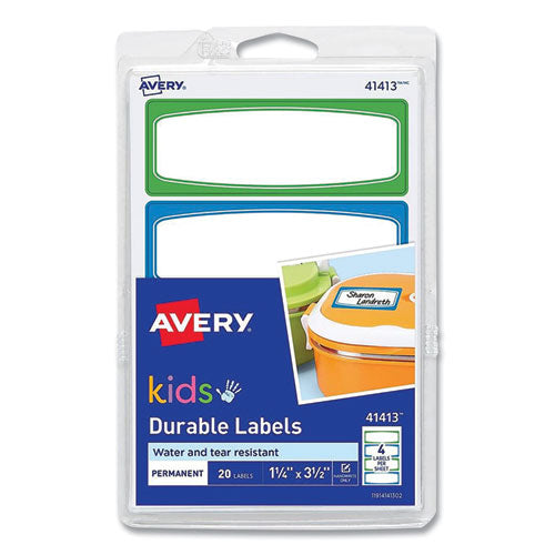 Avery Kids Handwritten Identification Labels, 3.5 x 1.25, Assorted Border Colors, 4 Labels/Sheet, 5 Sheets/Pack-(AVE41413)