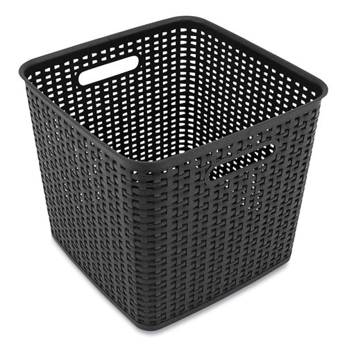 Plastic Weave Bin, Extra Large, 12.6" x 11.1" x 16.6", Black-(AVT37519)