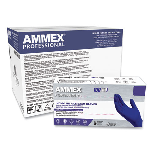 Nitrile Exam Gloves, Powder-Free, 3 mil, Large, Indigo, 100/Box-(AXCAINPF46100)